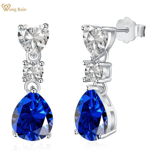 925 Silver 3CT Sapphire Diamond Dangle Earrings Wedding Jewelry