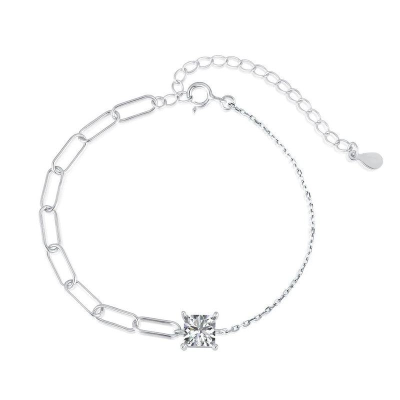925 Silver Princess Cut Diamond Bracelet 18K Plated