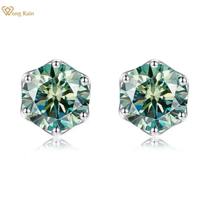 925 Silver 2CT Green Moissanite Stud Earrings