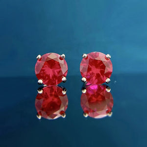 Sterling Silver Round Ruby Sapphire Stud Earrings Wedding Gift