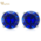 Sterling Silver Round Ruby Sapphire Stud Earrings Wedding Gift