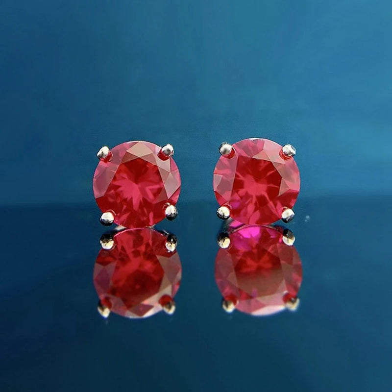 Sterling Silver Round Ruby Sapphire Stud Earrings Wedding Gift