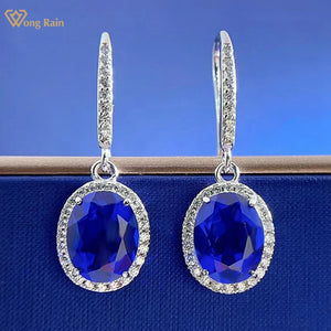 925 Silver Oval Sapphire Gemstone Dangle Earrings Wedding Party Jewelry