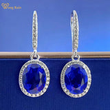 925 Silver Oval Sapphire Gemstone Dangle Earrings Wedding Party Jewelry