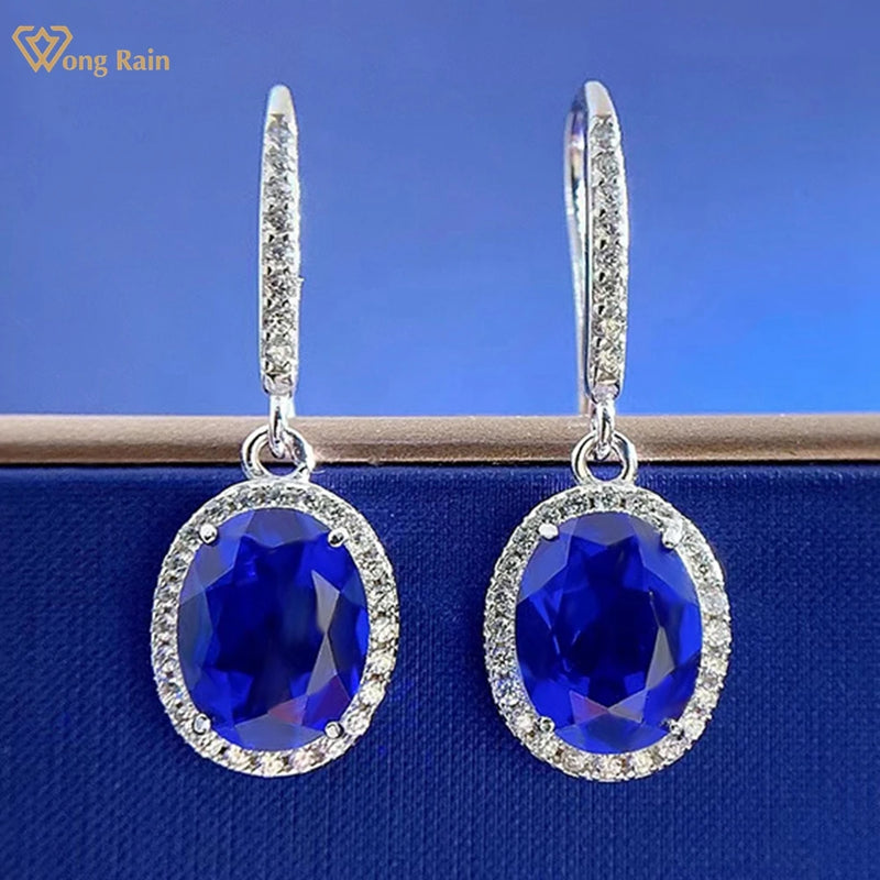 925 Silver Oval Sapphire Gemstone Dangle Earrings Wedding Party Jewelry