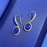 925 Silver Oval Sapphire Gemstone Dangle Earrings Wedding Party Jewelry