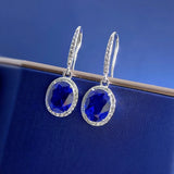 925 Silver Oval Sapphire Gemstone Dangle Earrings Wedding Party Jewelry