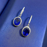925 Silver Oval Sapphire Gemstone Dangle Earrings Wedding Party Jewelry