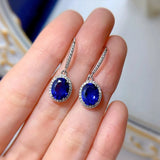 925 Silver Oval Sapphire Gemstone Dangle Earrings Wedding Party Jewelry
