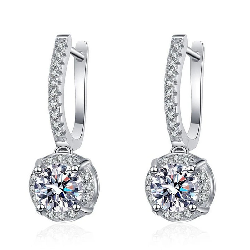 925 Silver D 1CT Moissanite Diamonds Zircon Dangle Earrings