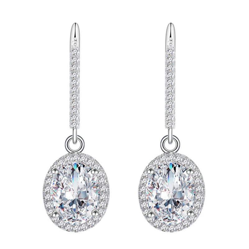 925 Sterling Silver Diamond Gemstone Dangle Earrings 18K Plated