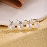 925 Silver Pearl Diamond Ear Studs for Women