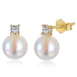 925 Silver Pearl Diamond Ear Studs for Women