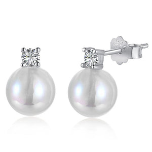 925 Silver Pearl Diamond Ear Studs for Women