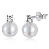 925 Silver Pearl Diamond Ear Studs for Women