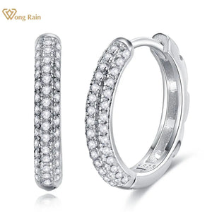 Hip Hop 925 Silver Diamond Gemstone Hoop Earrings