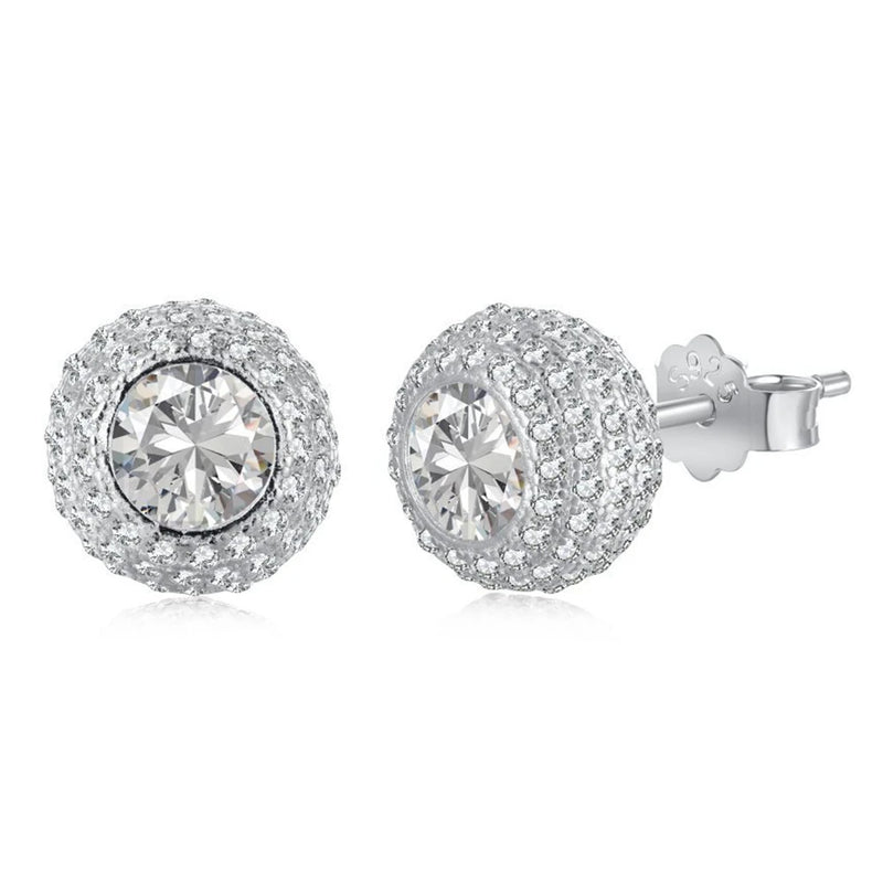 Hip Hop Rock Sterling Silver Diamond Ear Studs