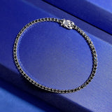 Hip Hop Rock Solid 925 Sterling Silver Sapphire Tennis Chain Bracelet Bangle