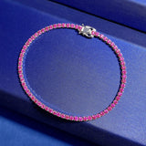Hip Hop Rock Solid 925 Sterling Silver Sapphire Tennis Chain Bracelet Bangle