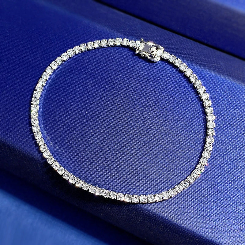 Hip Hop Rock Solid 925 Sterling Silver Sapphire Tennis Chain Bracelet Bangle