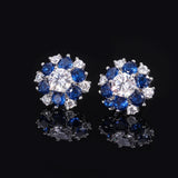 925 Silver Flowers Ruby Aquamarine Sapphire Stud Earrings