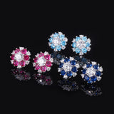 925 Silver Flowers Ruby Aquamarine Sapphire Stud Earrings