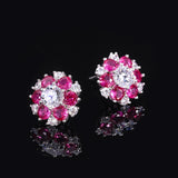 925 Silver Flowers Ruby Aquamarine Sapphire Stud Earrings