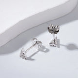 925 Silver Diamond Gemstone Triangle Ear Stud Earrings