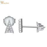 925 Silver Diamond Gemstone Triangle Ear Stud Earrings