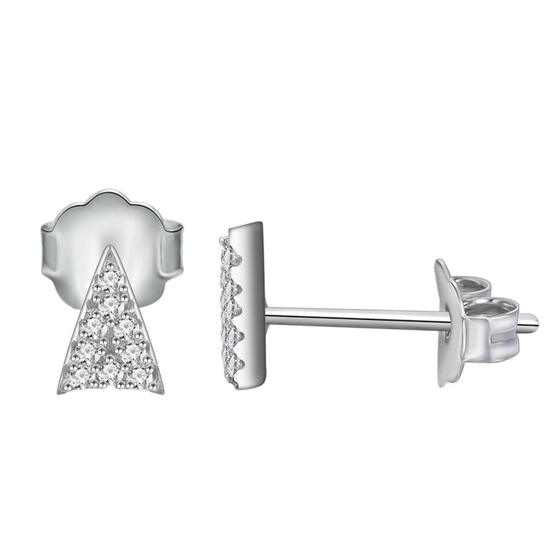 925 Silver Diamond Gemstone Triangle Ear Stud Earrings
