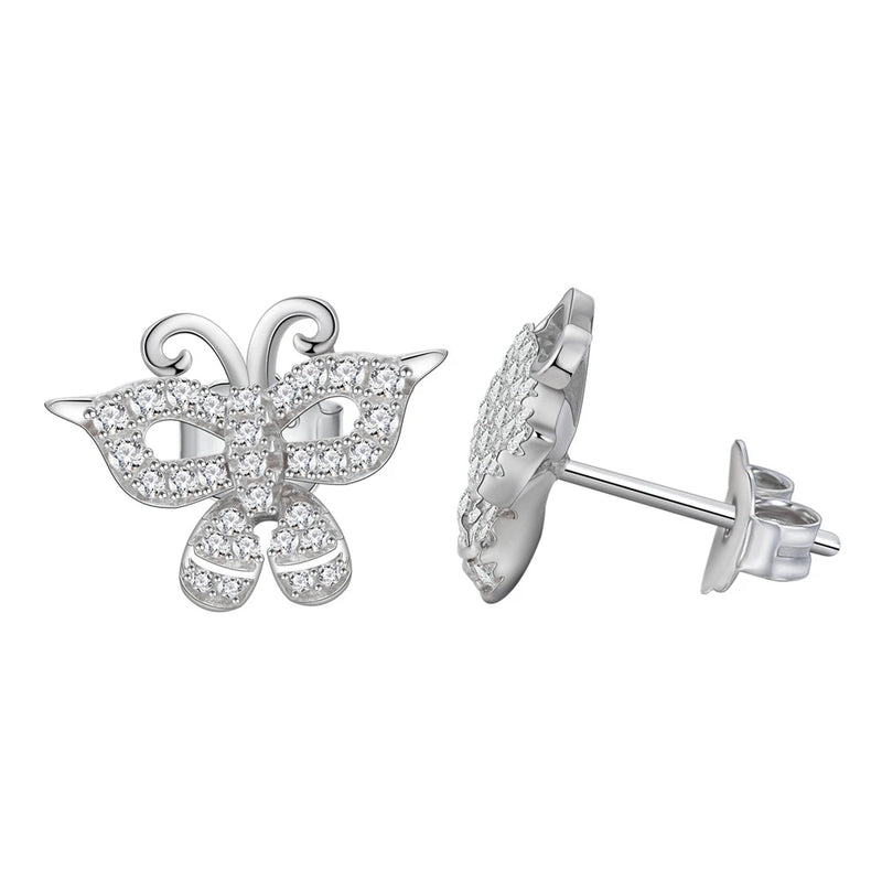 925 Silver Butterfly Diamond Gemstone Ear Studs