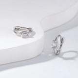 925 Silver Emerald Cut Diamond Hoop Earrings for Women