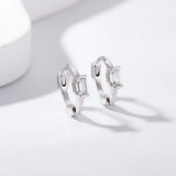 925 Silver Emerald Cut Diamond Hoop Earrings for Women