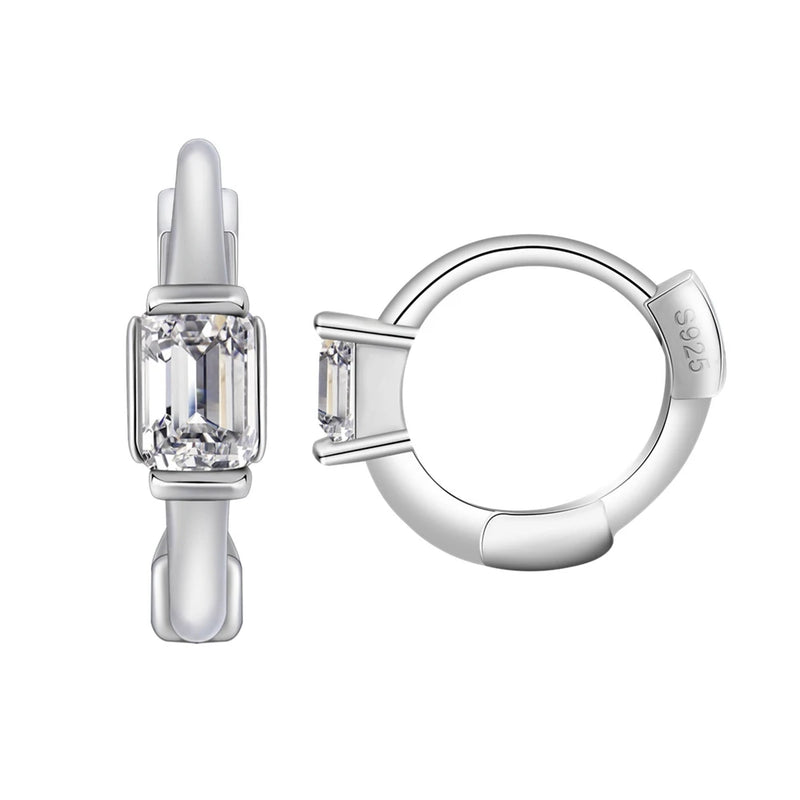 925 Silver Emerald Cut Diamond Hoop Earrings for Women