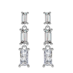 925 Sterling Silver Emerald Cut Diamonds Dangle Earrings