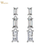 925 Sterling Silver Emerald Cut Diamonds Dangle Earrings