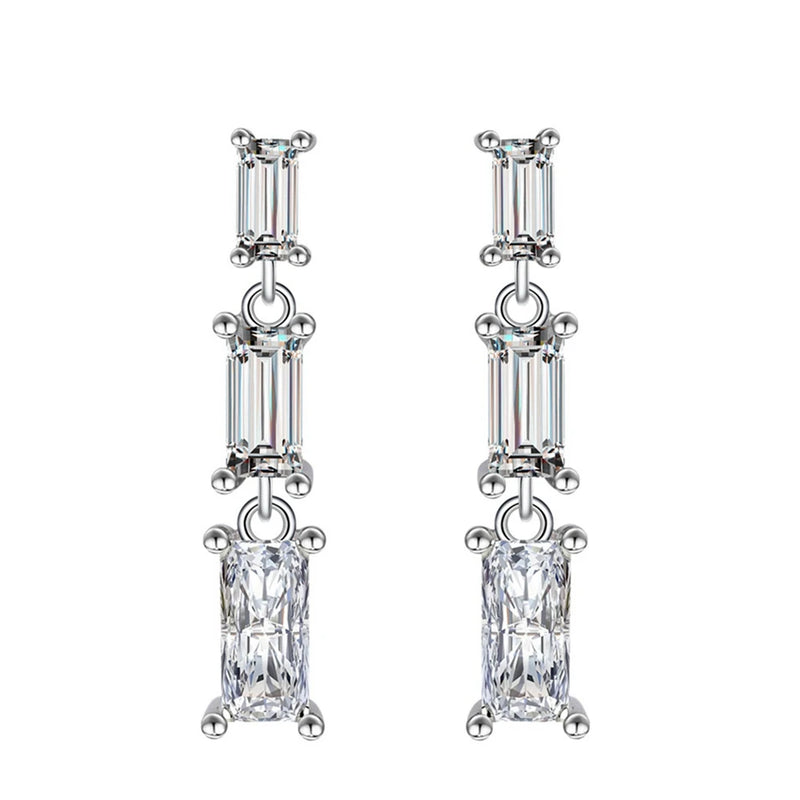925 Sterling Silver Emerald Cut Diamonds Dangle Earrings