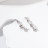 925 Sterling Silver Emerald Cut Diamonds Dangle Earrings