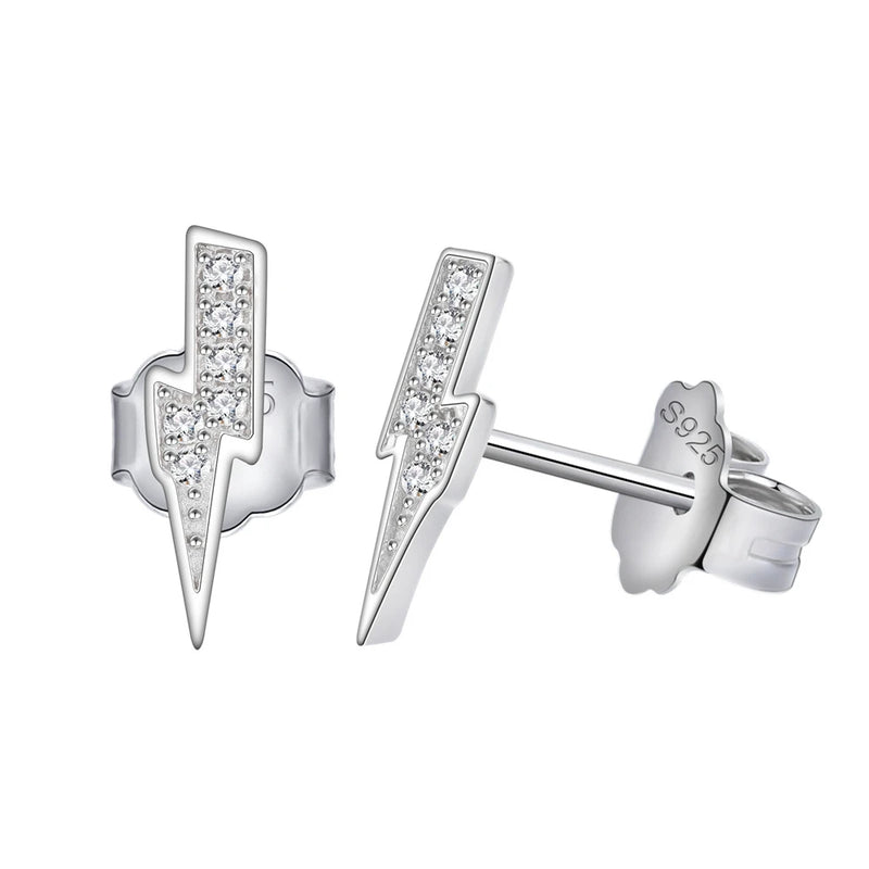 925 Silver Diamond Lightning Stud Earrings