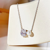 925 Silver Sapphire Pearl Pendant Necklace Women Fine Jewelry Gift