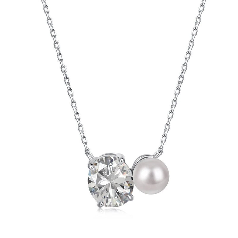 925 Silver Sapphire Pearl Pendant Necklace Women Fine Jewelry Gift