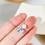 925 Silver Sapphire Pearl Pendant Necklace Women Fine Jewelry Gift
