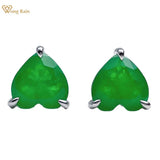 Vintage 925 Silver Heart Emerald Citrine Ear Studs