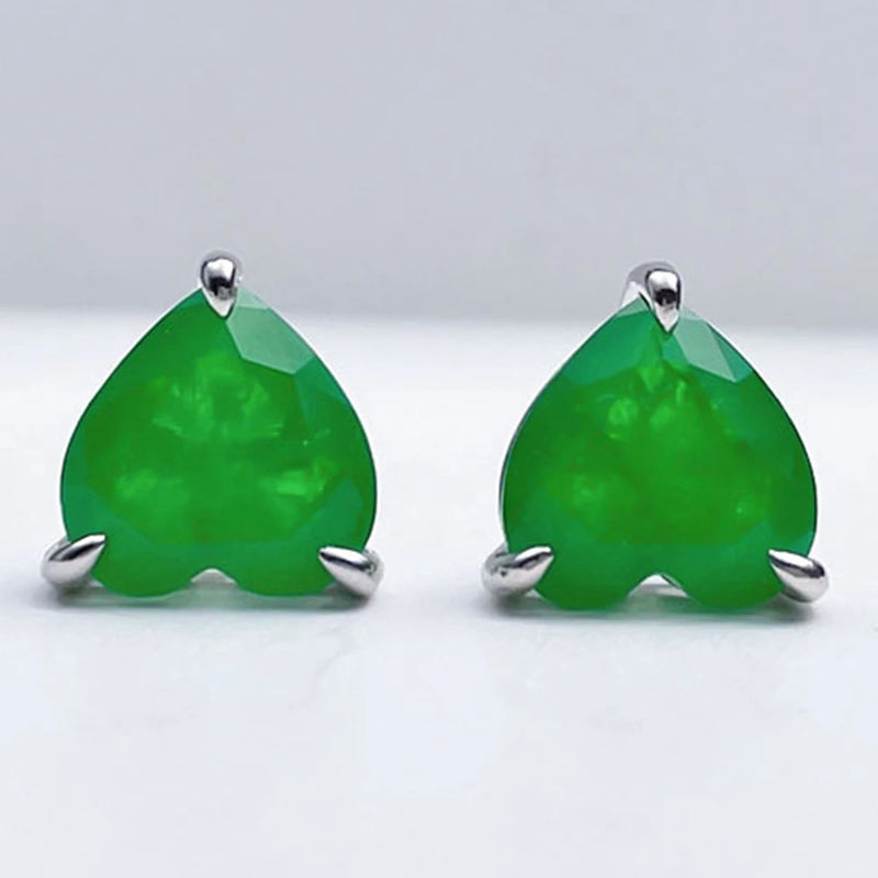 Vintage 925 Silver Heart Emerald Citrine Ear Studs