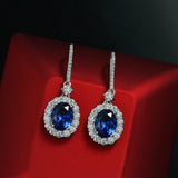 925 Silver Lab Sapphire Ruby Drop Earrings