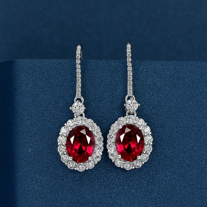 925 Silver Lab Sapphire Ruby Drop Earrings
