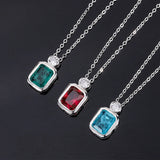 Vintage 925 Silver Ruby Emerald Diamond Pendant Necklace Jewelry