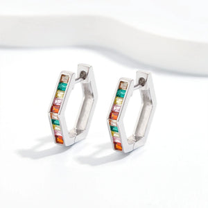 Vintage 925 Silver Colorful Sapphire Diamond Hoop Earrings