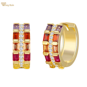 Vintage 925 Silver Colorful Sapphire Diamond Hoop Earrings