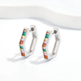 Vintage 925 Silver Colorful Sapphire Diamond Hoop Earrings